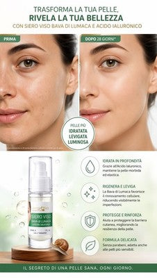 Siero Viso Bava di Lumaca e Acido Ialuronico Dermattiva Cosmetica 30ml Anti-Age