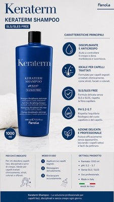Fanola Keraterm Shampoo Disciplinante Anticrespo 1000ml Senza SLS/SLES