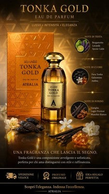 Profumo Atralia Tonka Gold Eau De Parfum EDP Uomo Donna Fragranza Araba Oriental