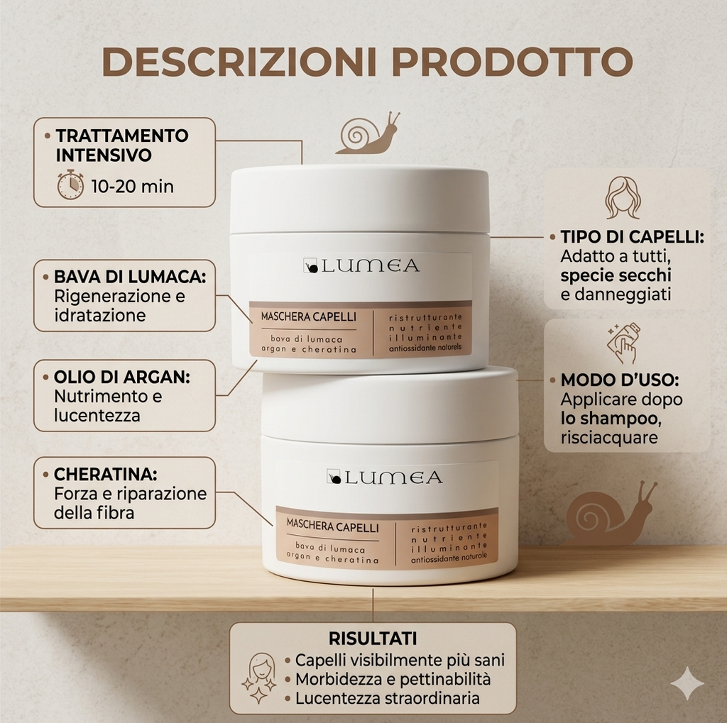 Lumea Maschera Capelli Ristrutturante Bava di Lumaca Argan Cheratina 250 ml